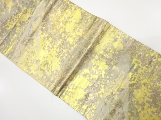 JAPANESE KIMONO / ANTIQUE FUKURO OBI / SILK / WOVEN KIKU & GRASS